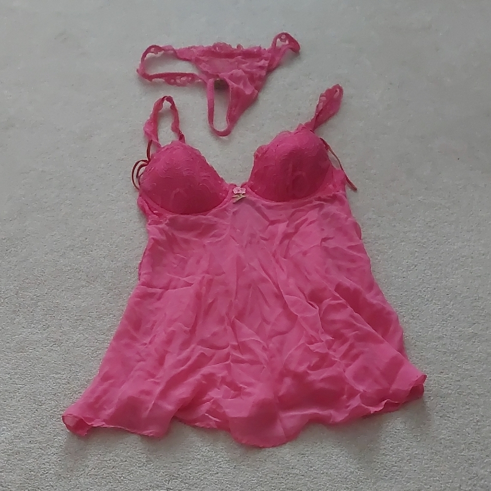 Victoria's Secret Vibrant Pink Chemise Set